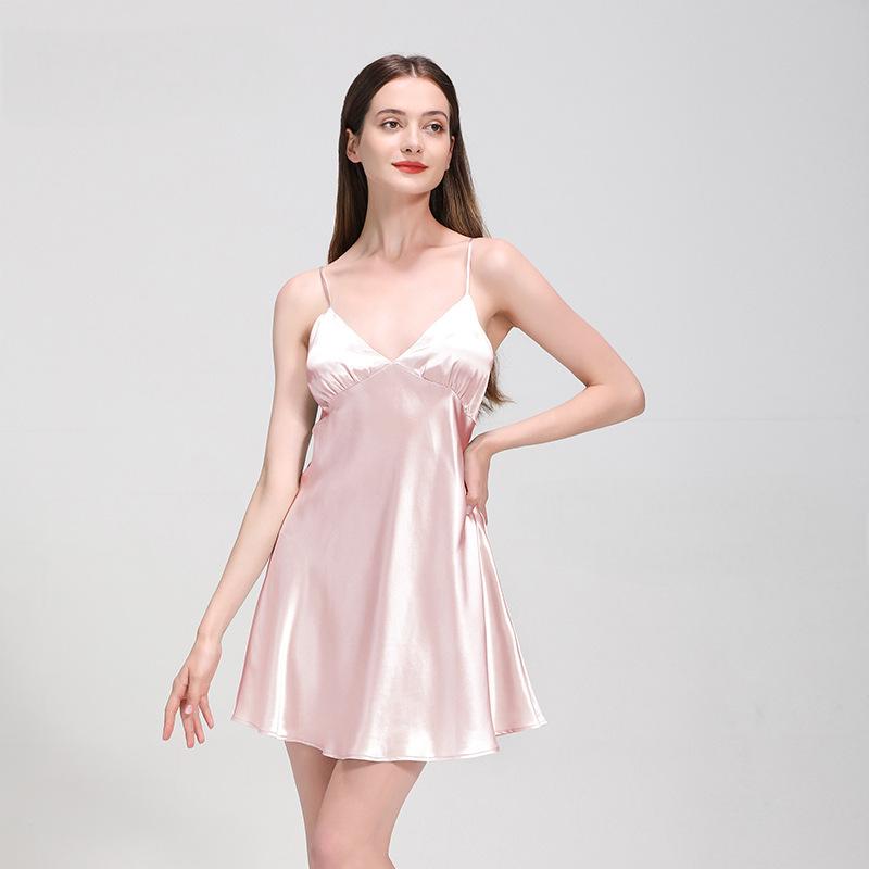 New 22 momme 100 heavy mulberry silk home clothes, silk suspender sexy vest, women's loose nightdress