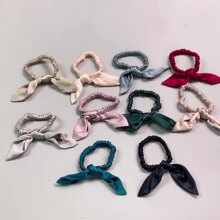 16 Momme 1cm silk hairband with bow and rabbit ears for girls, 100% mulberry silk rubber band