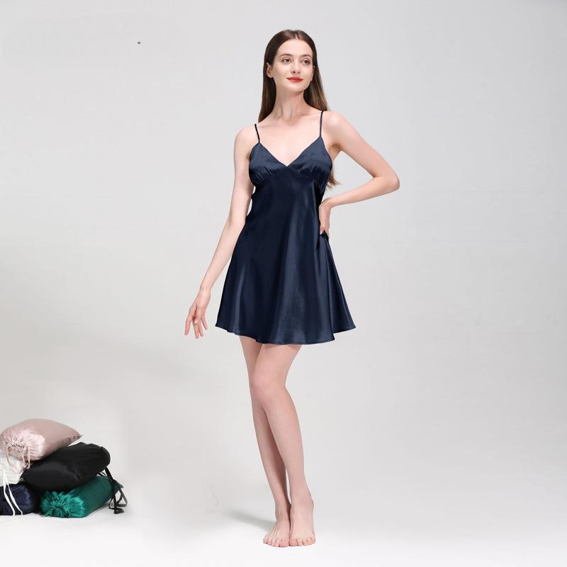 New 22 momme 100 heavy mulberry silk home clothes, silk suspender sexy vest, women's loose nightdress