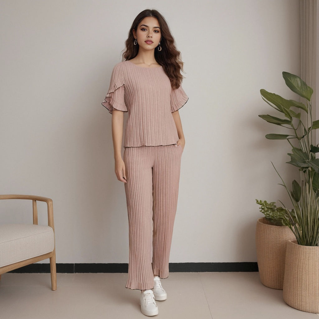 Women's pajamas set comfortable short-sleeved long pants pajamas two-piece set