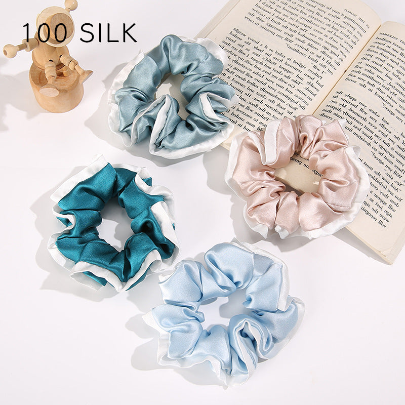 19 momme white edge satin hair band 100% mulberry silk hair tie does not damage the hair rope rubber band