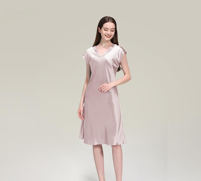 Silk nightdress for women 100% mulberry silk summer new long silk pajamas spring and autumn V-neck can be worn outside home clothes