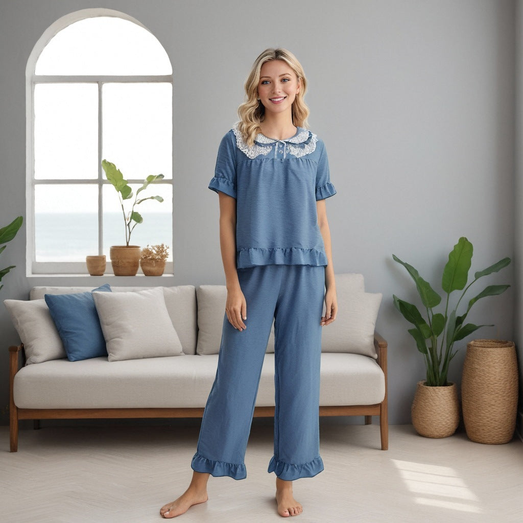 Spring and summer women's pajamas in stock, new comfortable lace lace home clothes