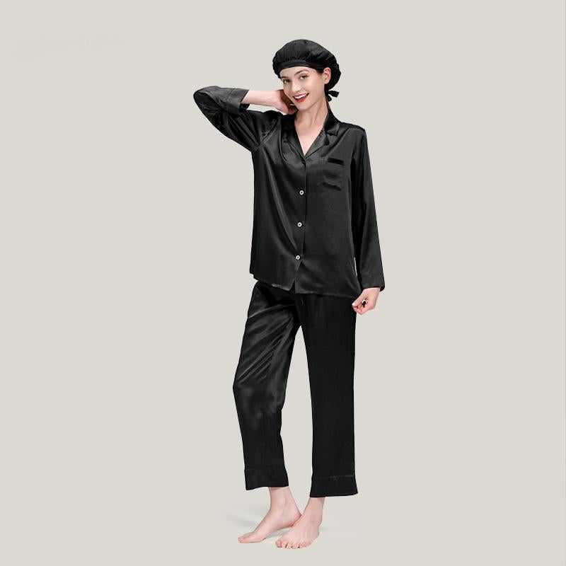 Silk pajamas 100% mulberry silk long-sleeved trousers suits for women autumn and winter large size silk home clothes