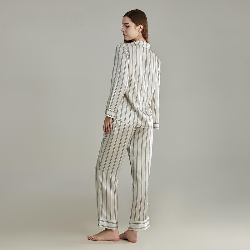 Heavy silk pajamas for men and women, simple and fine stripes, 100% mulberry silk couple home clothes, long sleeves and long pants suits