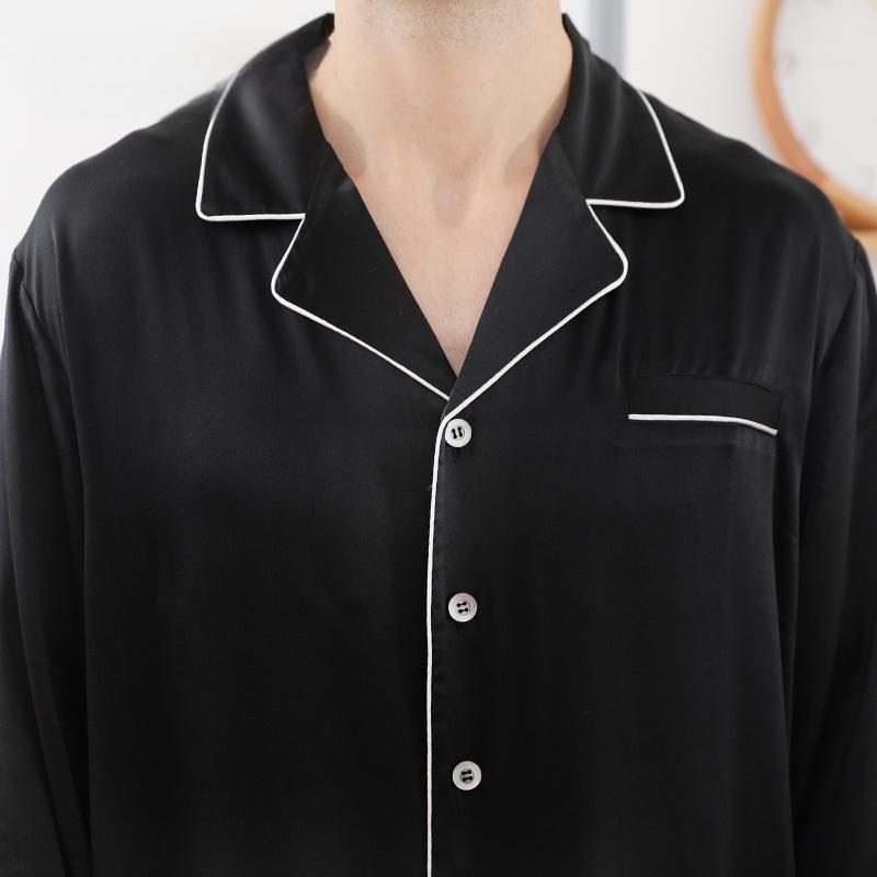 Lapel silk pajamas men's suit wholesale 25 momme 100 mulberry silk long-sleeved trousers home clothes