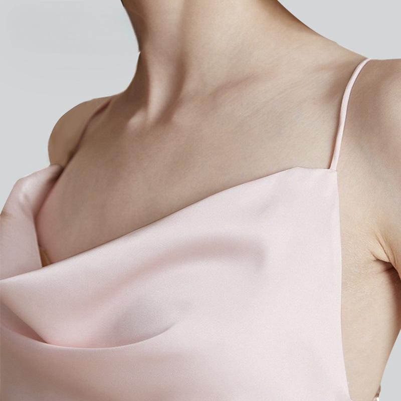 Sexy slutty collar silk nightdress for women, heavy 100% mulberry silk satin, spring and summer outer wear inner silk suspender skirt