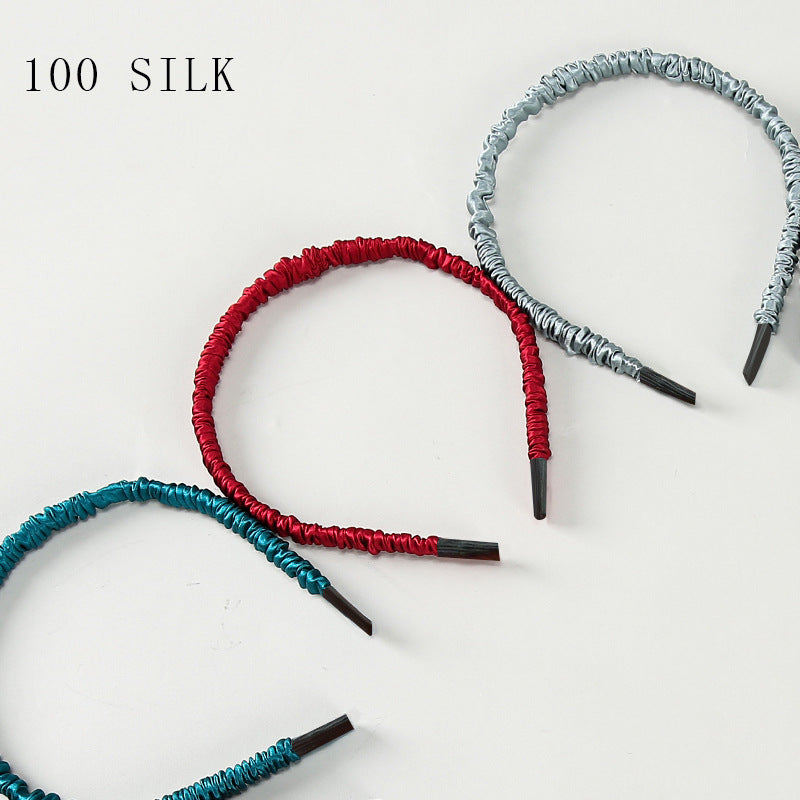 16 Momme Silk Headband Summer 100% Mulberry Silk Satin Thin Edge Headband Headdress Pleated Silk Hairpin