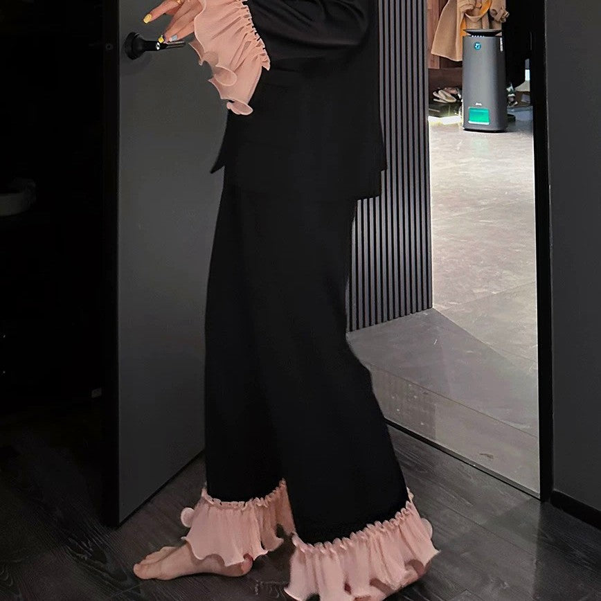 Palace style pajamas for women, spring and autumn long-sleeved home clothes for women, ice silk tribute satin, ruffled ladies pajamas
