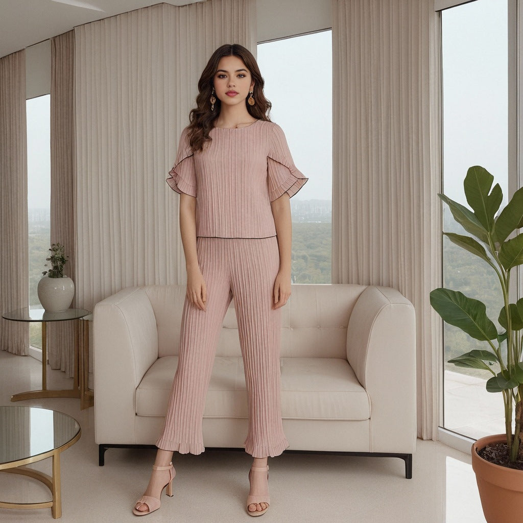 Women's pajamas set comfortable short-sleeved long pants pajamas two-piece set