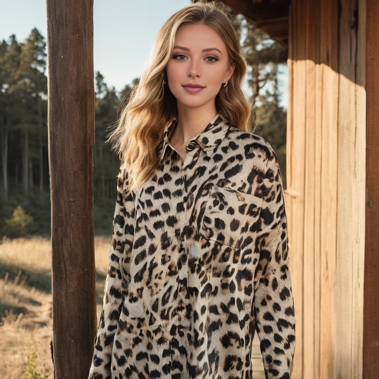 Leopard print women's home clothes long-sleeved trousers pajamas set breathable