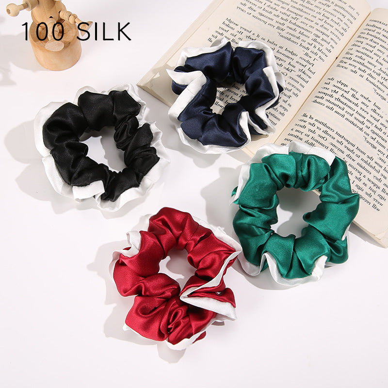 19 momme white edge satin hair band 100% mulberry silk hair tie does not damage the hair rope rubber band