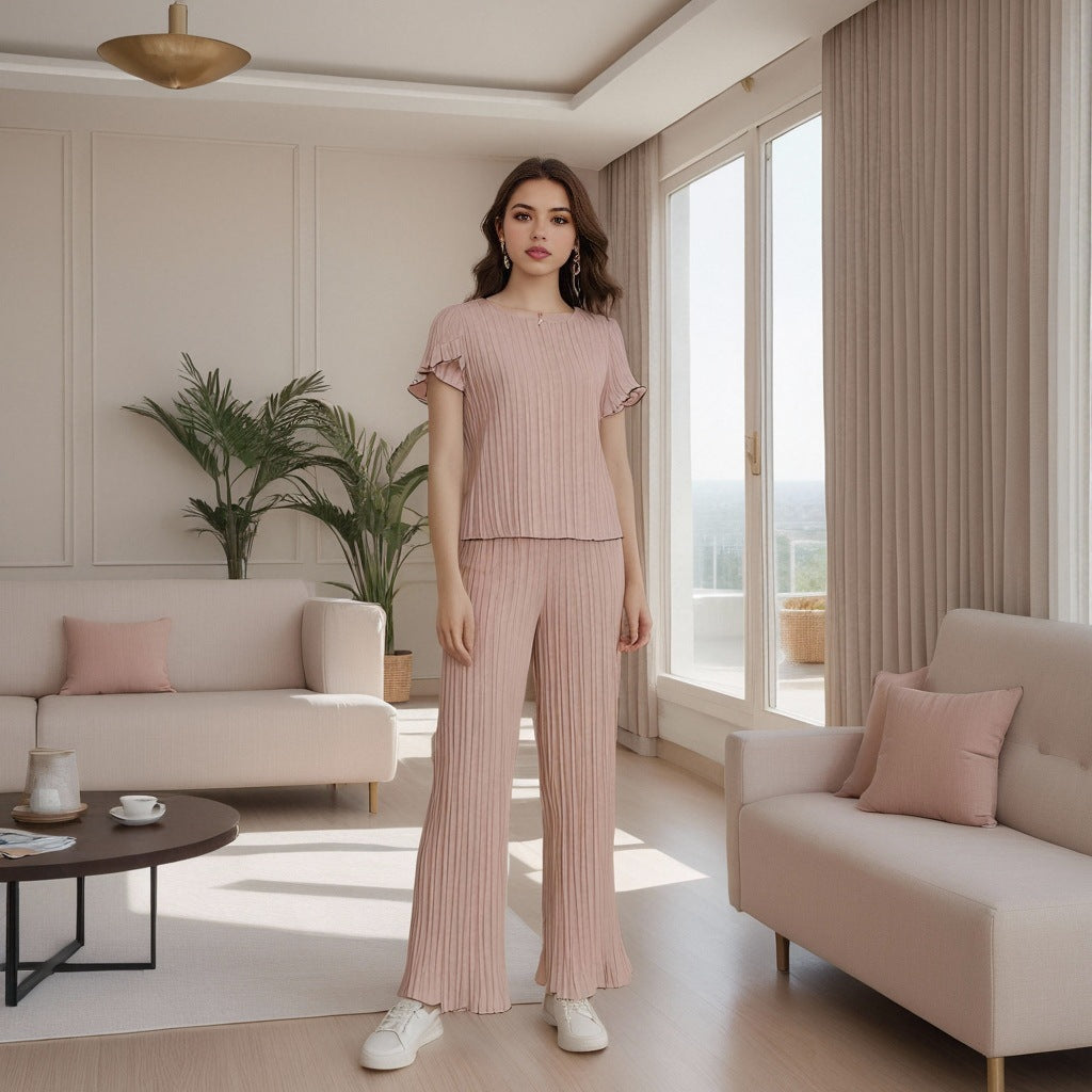 Women's pajamas set comfortable short-sleeved long pants pajamas two-piece set