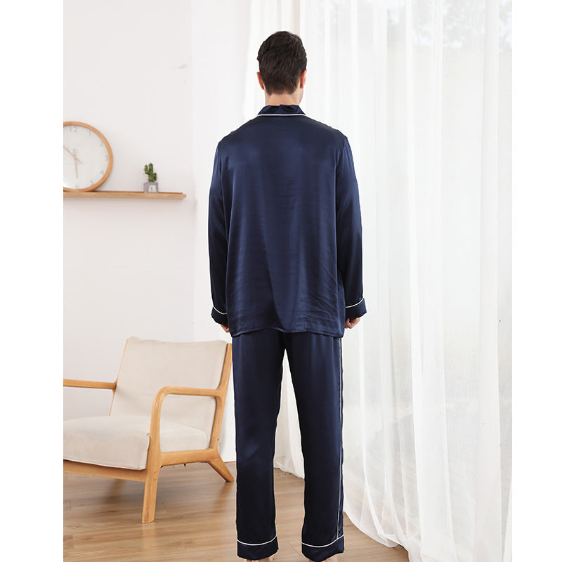 Men's silk pajamas summer new style 100% mulberry silk long-sleeved trousers suit high-end light luxury satin home clothes