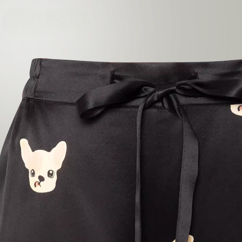 Heavy silk pajamas for couples 100% mulberry silk unisex suit with puppy print design home clothes