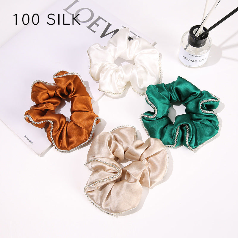 19 Momme Silk Hairband 100% Mulberry Silk Hair Tie Hairband Rhinestone Seamless Rubber Band Women's Temperament Hair Accessories