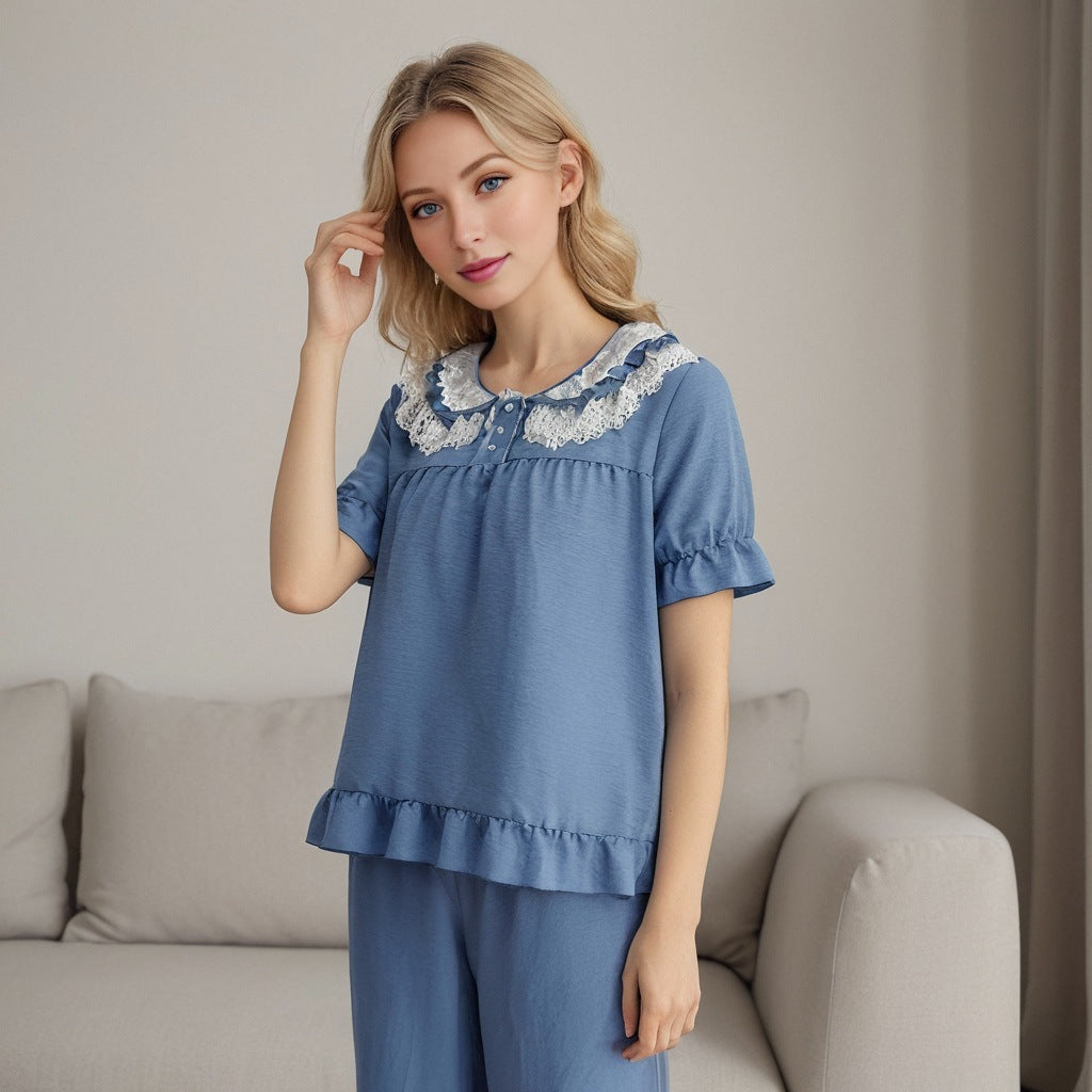 Spring and summer women's pajamas in stock, new comfortable lace lace home clothes