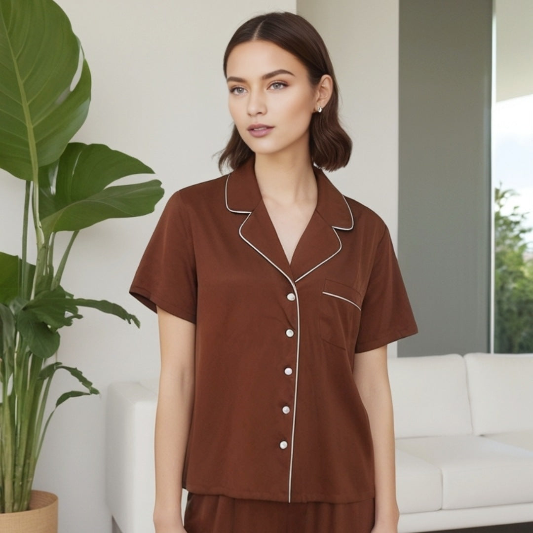 New women's pajamas satin chiffon cardigan pajamas two-piece set