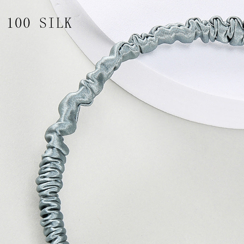 16 Momme Silk Headband Summer 100% Mulberry Silk Satin Thin Edge Headband Headdress Pleated Silk Hairpin