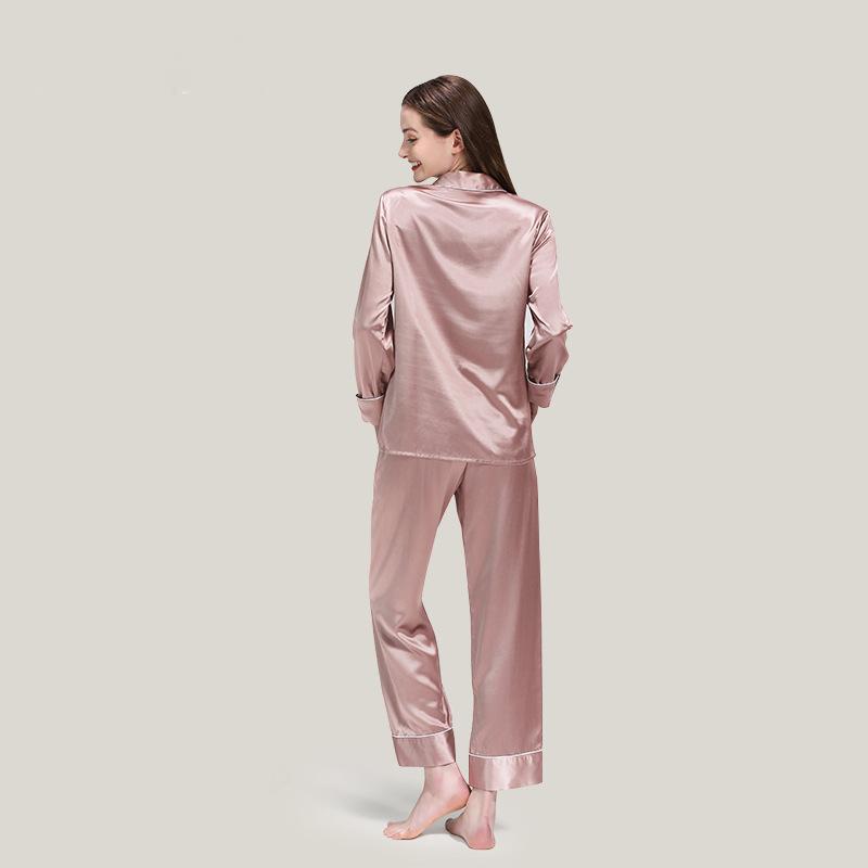22 Momme Silk Pajamas Women 100% Mulberry Silk Long Sleeve Set Multi-pocket Can Be Worn as Pajamas