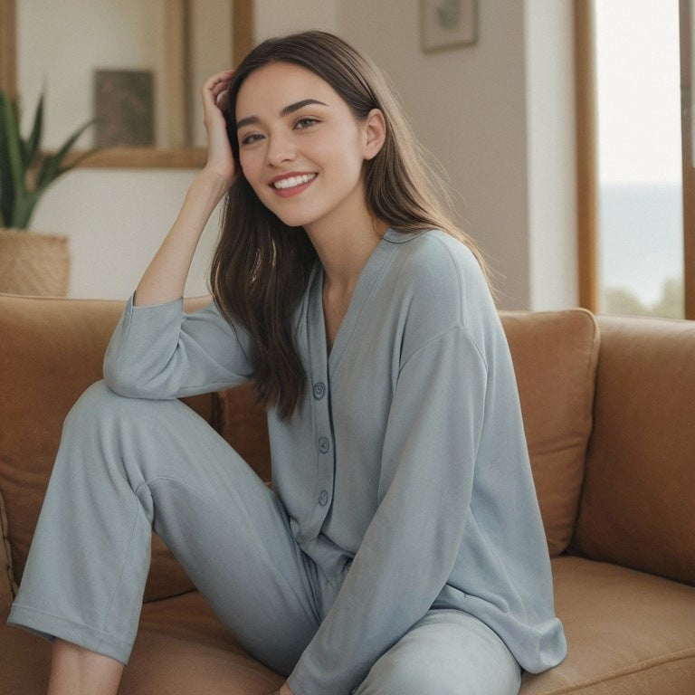 Sea Island Velvet Long Sleeve Pajama Set Skin-friendly Women's Home Clothes Autumn Cardigan Pajamas Two-piece Set