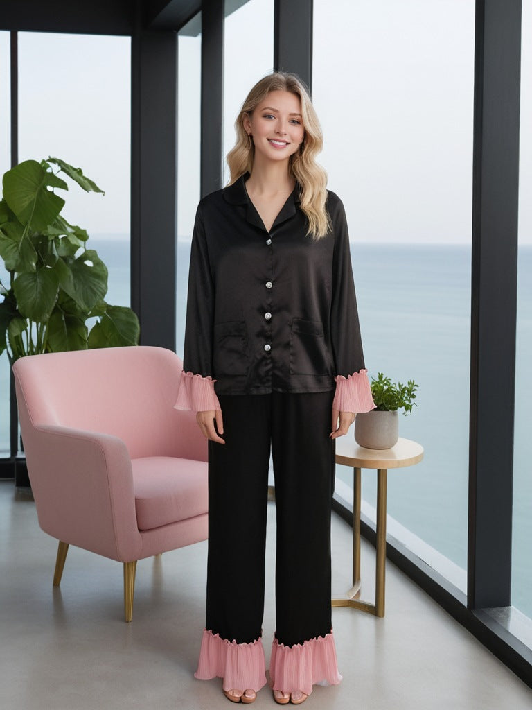 Leopard print women's home clothes long-sleeved trousers pajamas set breathable