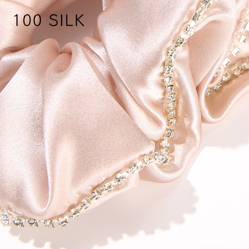 19 Momme Silk Hairband 100% Mulberry Silk Hair Tie Hairband Rhinestone Seamless Rubber Band Women's Temperament Hair Accessories