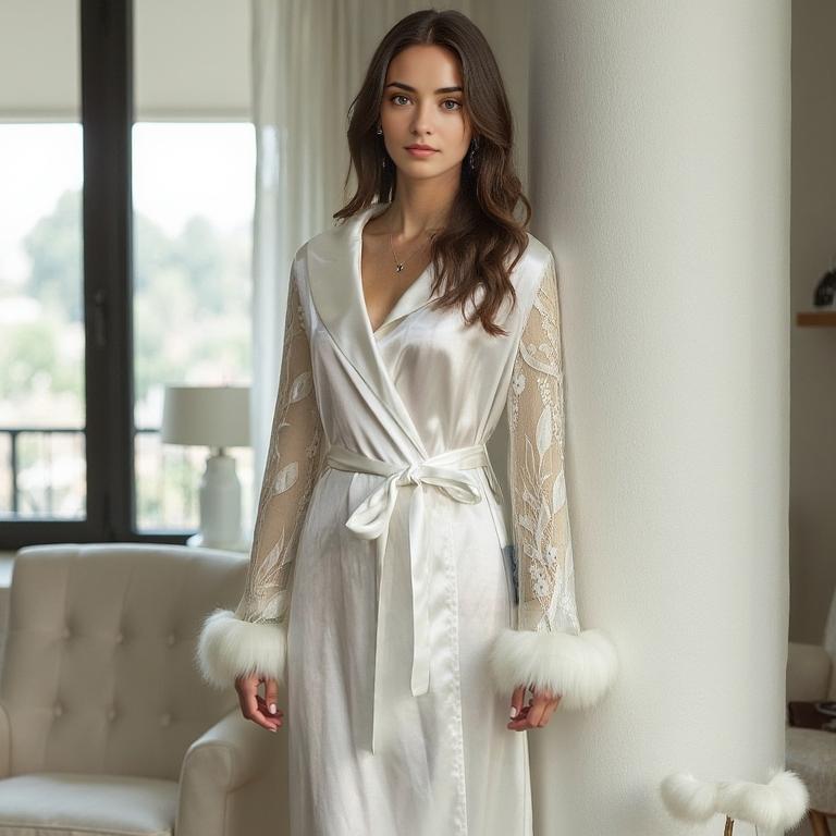 New women's cardigan home clothes transparent lace nightgown comfortable and breathable