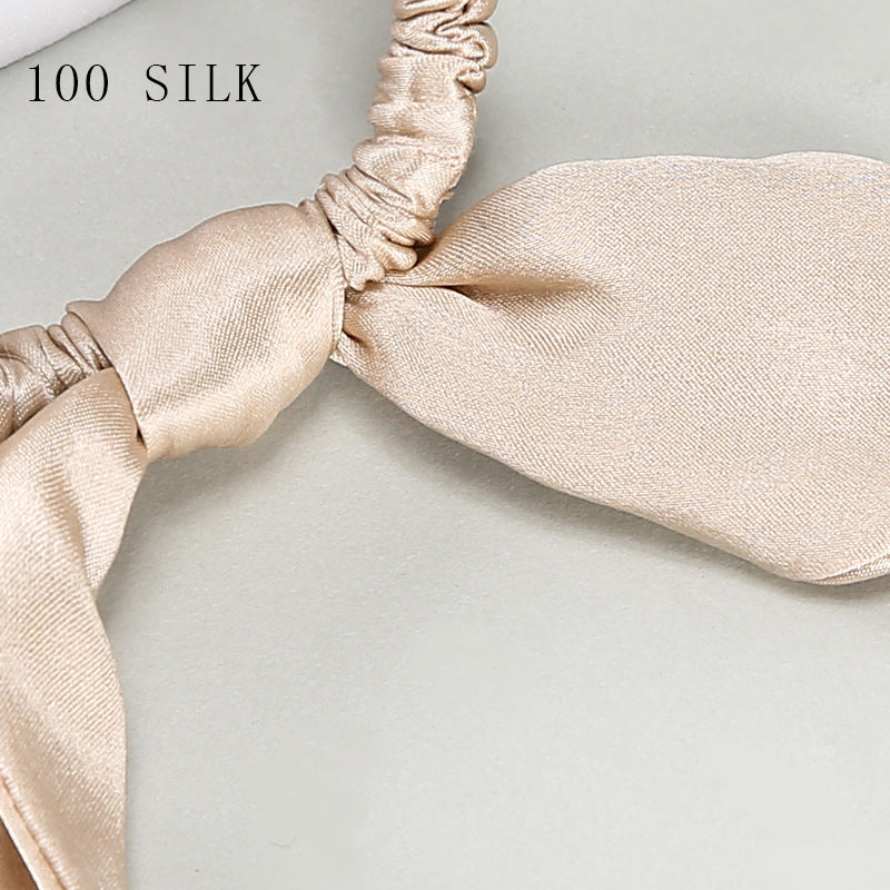 16 Momme 1cm silk hairband with bow and rabbit ears for girls, 100% mulberry silk rubber band