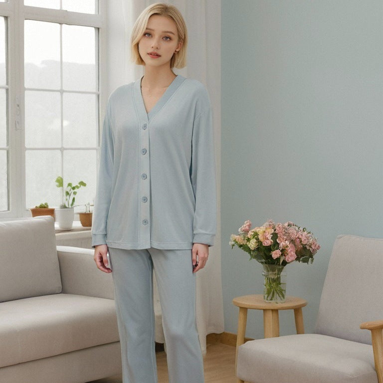 Sea Island Velvet Long Sleeve Pajama Set Skin-friendly Women's Home Clothes Autumn Cardigan Pajamas Two-piece Set
