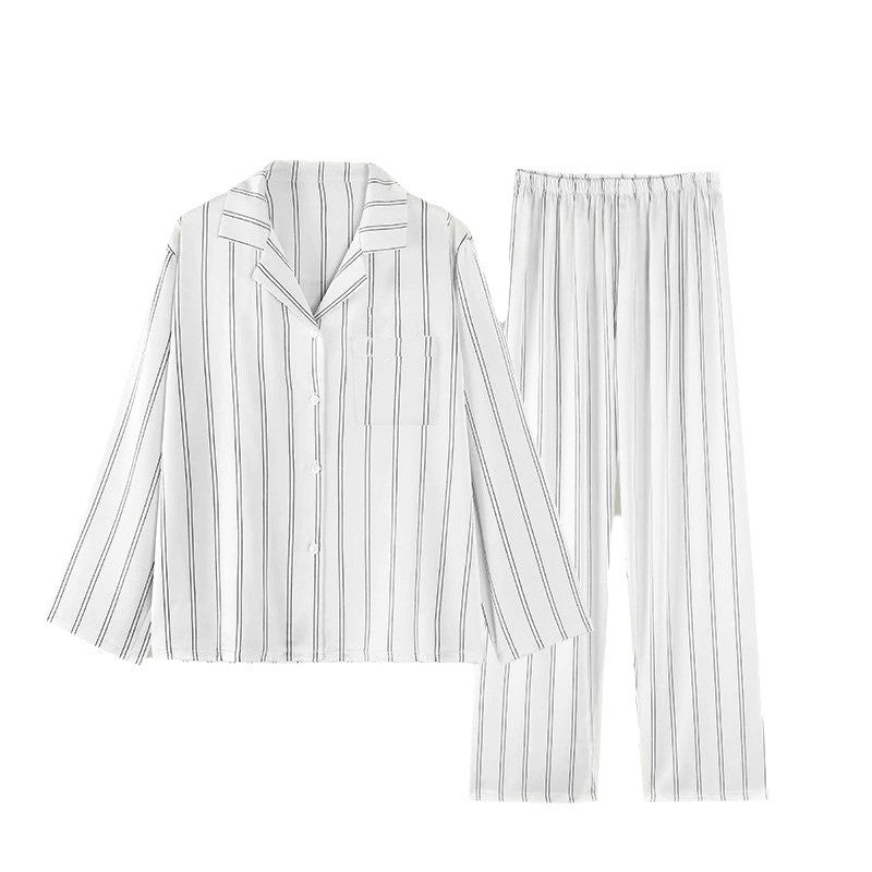 Heavy silk pajamas for men and women, simple and fine stripes, 100% mulberry silk couple home clothes, long sleeves and long pants suits