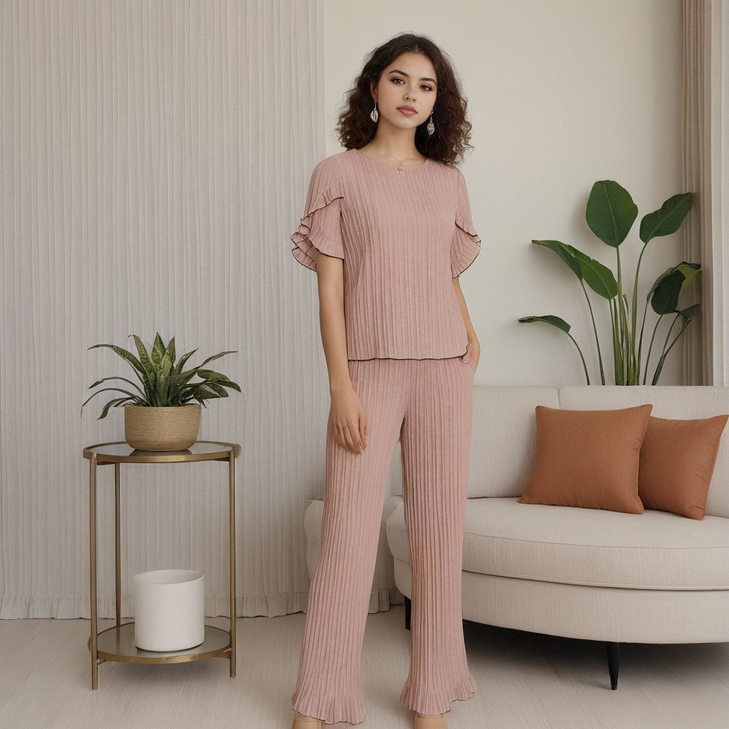 Women's pajamas set comfortable short-sleeved long pants pajamas two-piece set