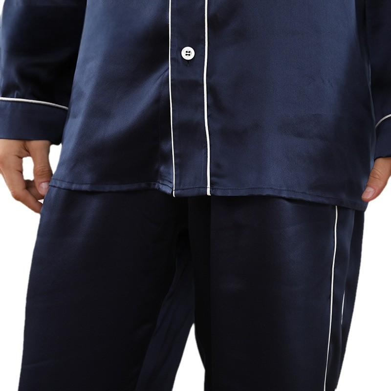 Men's silk pajamas summer new style 100% mulberry silk long-sleeved trousers suit high-end light luxury satin home clothes