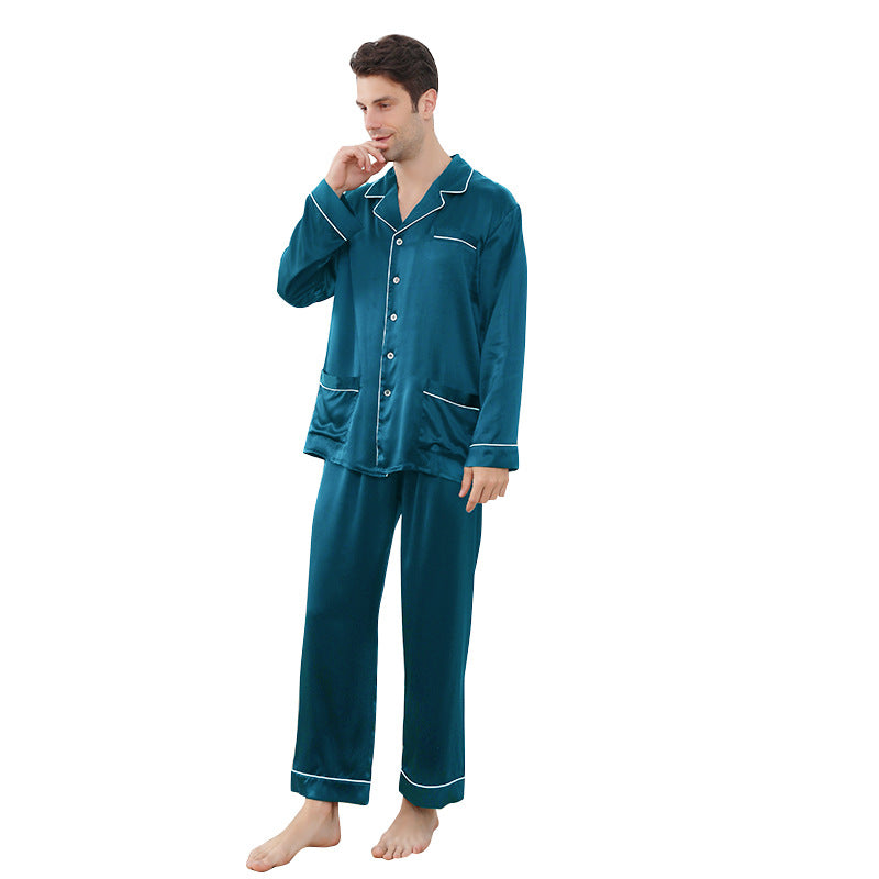 Lapel silk pajamas men's suit wholesale 25 momme 100 mulberry silk long-sleeved trousers home clothes