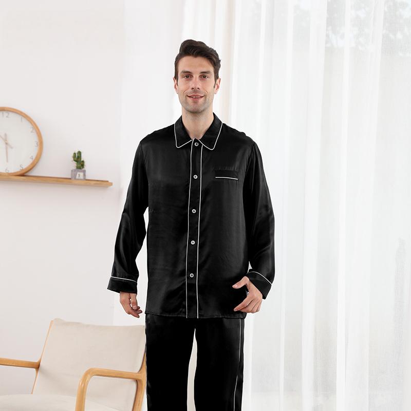 Men's silk pajamas summer new style 100% mulberry silk long-sleeved trousers suit high-end light luxury satin home clothes