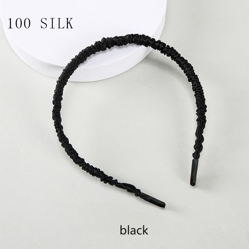 16 Momme Silk Headband Summer 100% Mulberry Silk Satin Thin Edge Headband Headdress Pleated Silk Hairpin