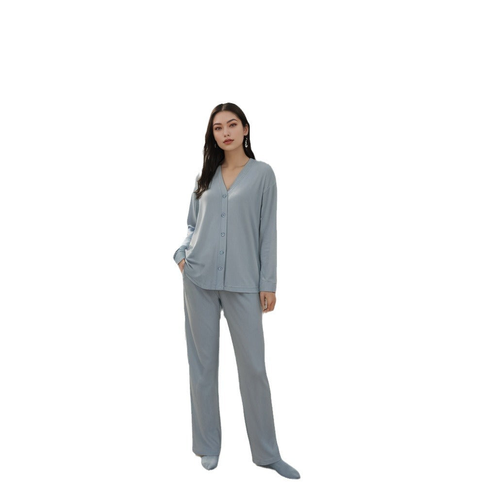 Sea Island Velvet Long Sleeve Pajama Set Skin-friendly Women's Home Clothes Autumn Cardigan Pajamas Two-piece Set