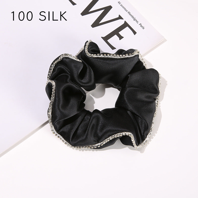 19 Momme Silk Hairband 100% Mulberry Silk Hair Tie Hairband Rhinestone Seamless Rubber Band Women's Temperament Hair Accessories