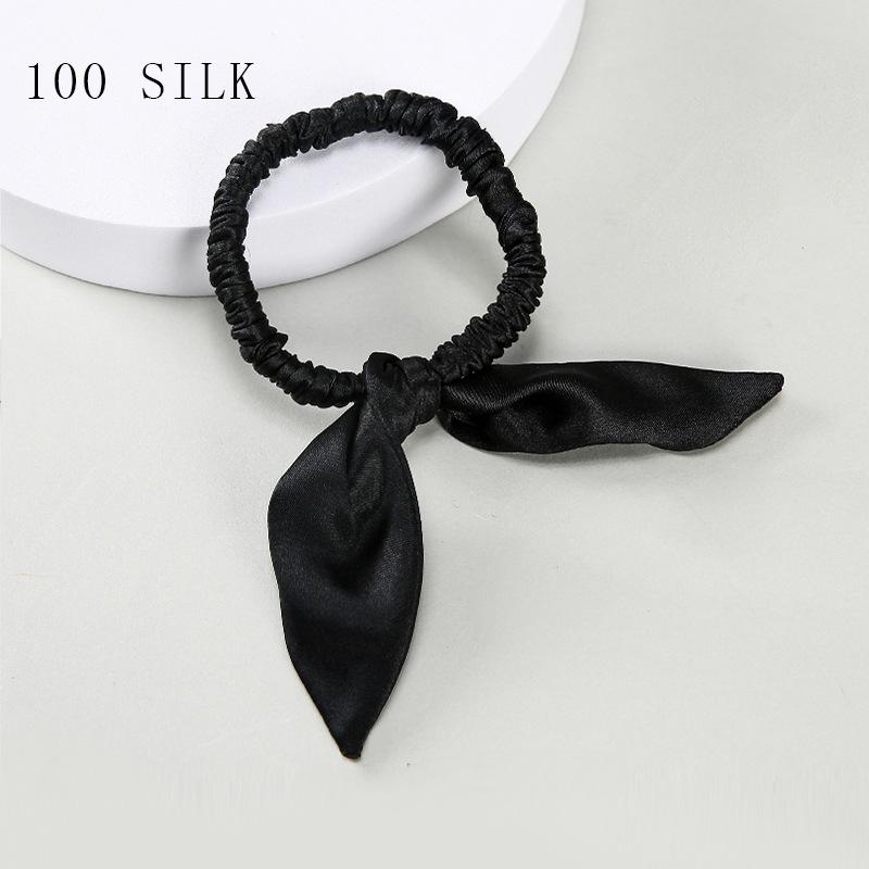 16 Momme 1cm silk hairband with bow and rabbit ears for girls, 100% mulberry silk rubber band