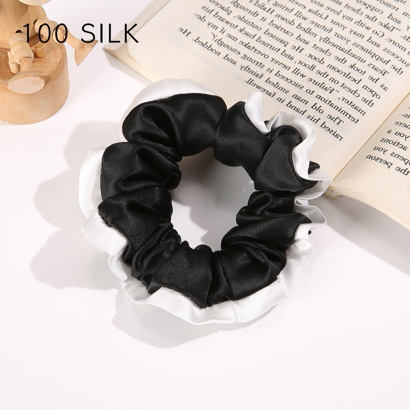 19 momme white edge satin hair band 100% mulberry silk hair tie does not damage the hair rope rubber band