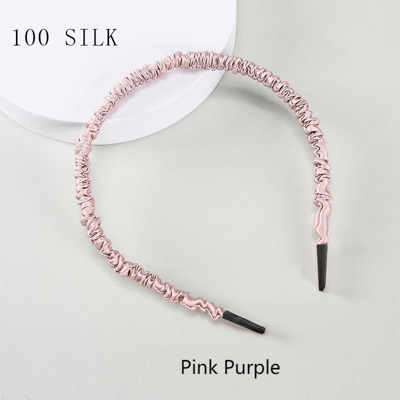 16 Momme Silk Headband Summer 100% Mulberry Silk Satin Thin Edge Headband Headdress Pleated Silk Hairpin