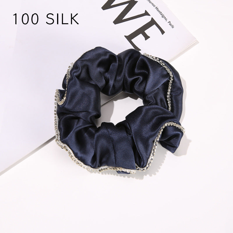 19 Momme Silk Hairband 100% Mulberry Silk Hair Tie Hairband Rhinestone Seamless Rubber Band Women's Temperament Hair Accessories