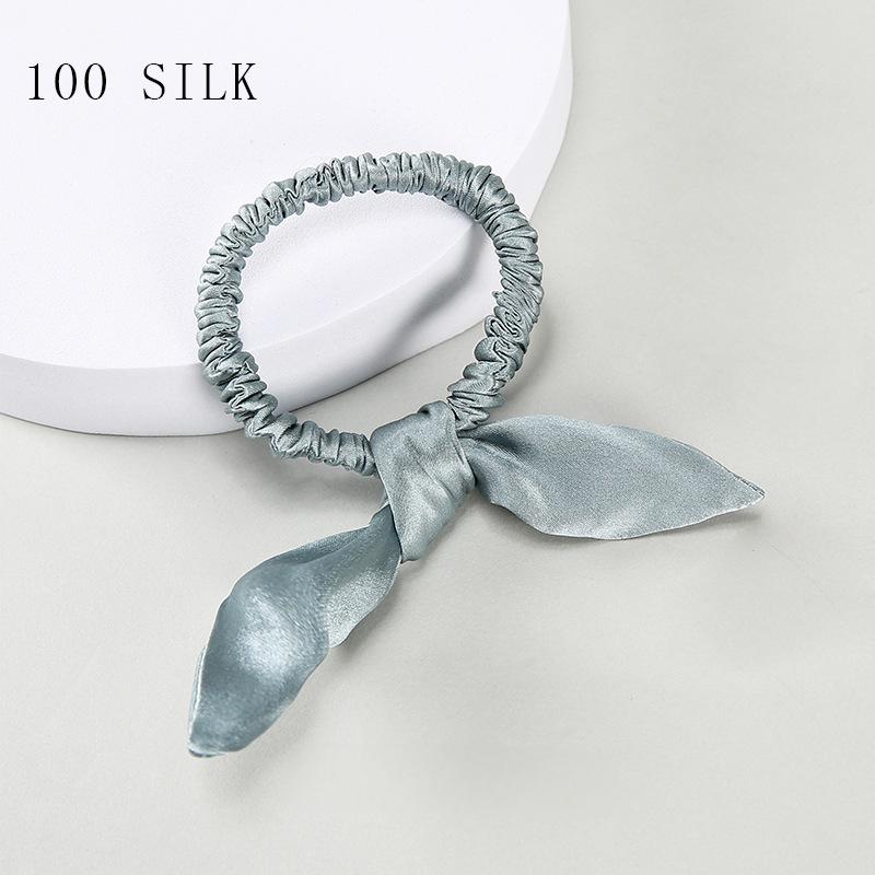 16 Momme 1cm silk hairband with bow and rabbit ears for girls, 100% mulberry silk rubber band