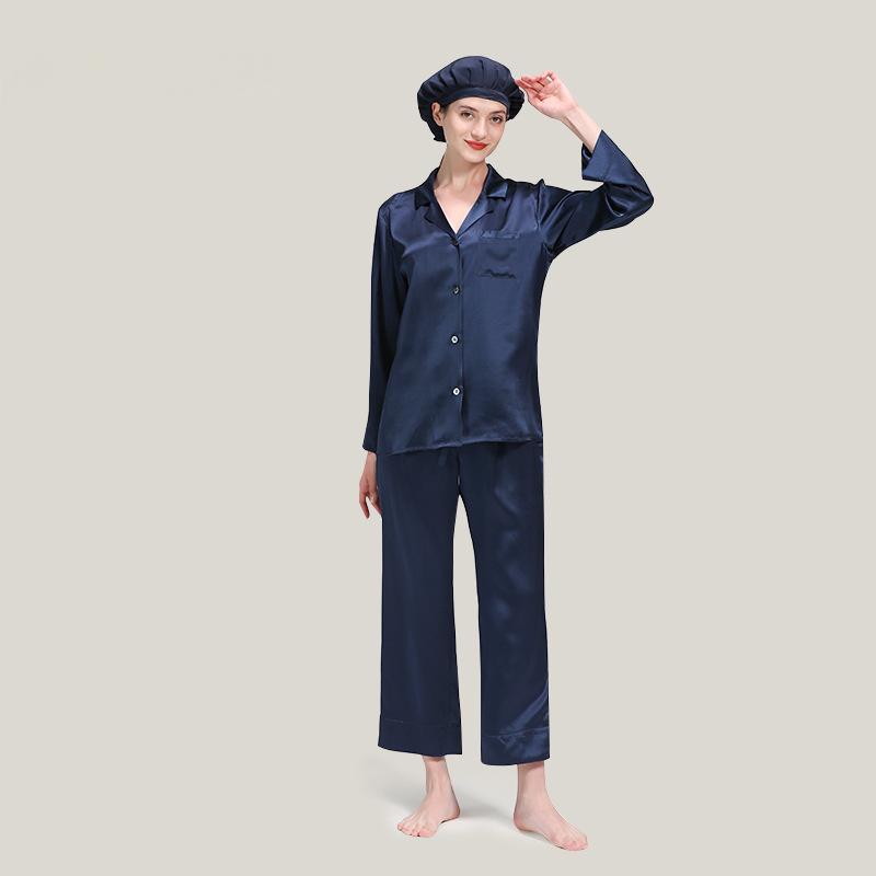 Silk pajamas 100% mulberry silk long-sleeved trousers suits for women autumn and winter large size silk home clothes