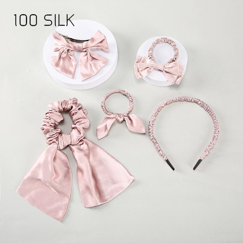 Silk hair tie five-piece set, 100% mulberry silk high-end hair accessories set for bow ties