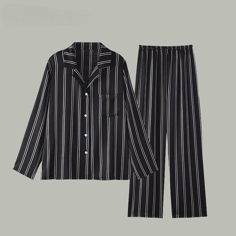Heavy silk pajamas for men and women, simple and fine stripes, 100% mulberry silk couple home clothes, long sleeves and long pants suits