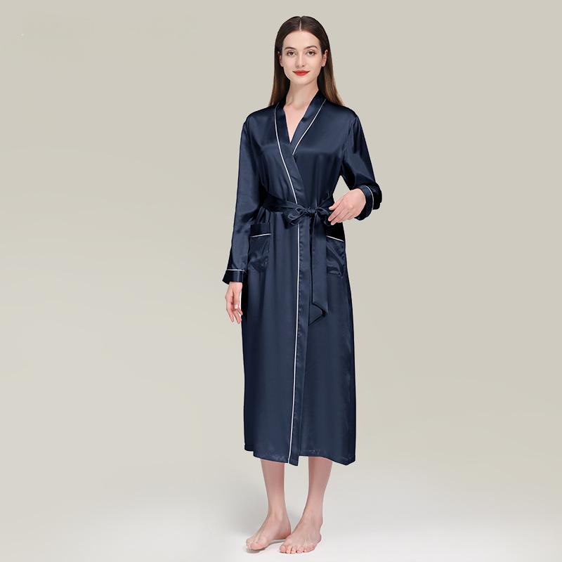 22 Momme silk morning robe women's waisted bathrobe pajamas 100% mulberry silk long robe home clothes