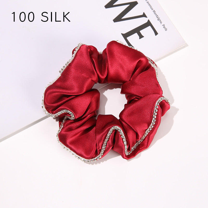19 Momme Silk Hairband 100% Mulberry Silk Hair Tie Hairband Rhinestone Seamless Rubber Band Women's Temperament Hair Accessories
