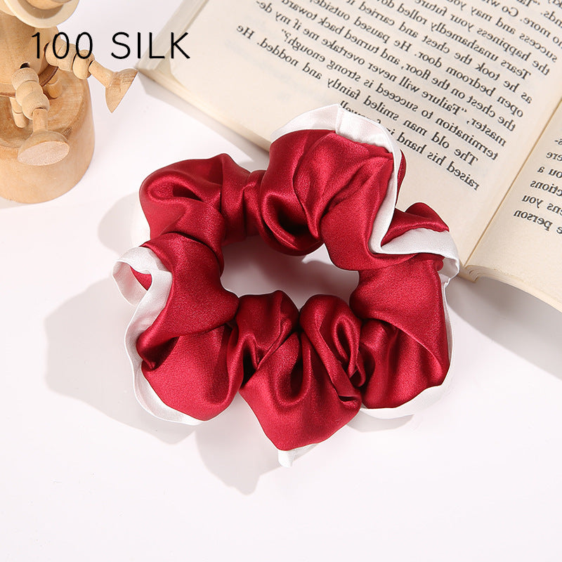 19 momme white edge satin hair band 100% mulberry silk hair tie does not damage the hair rope rubber band