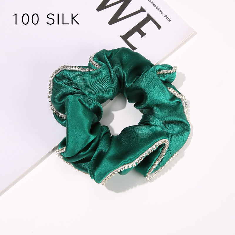 19 Momme Silk Hairband 100% Mulberry Silk Hair Tie Hairband Rhinestone Seamless Rubber Band Women's Temperament Hair Accessories